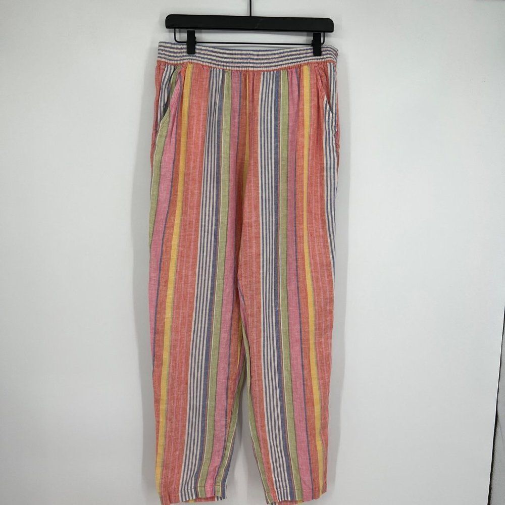 C & C California Multi Color Stripe Elastic Waist Womens Size Large Linen Pants